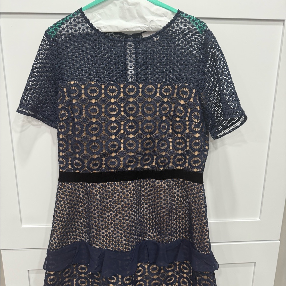 Chelsea28 Navy and Black Patterned Midi Dress